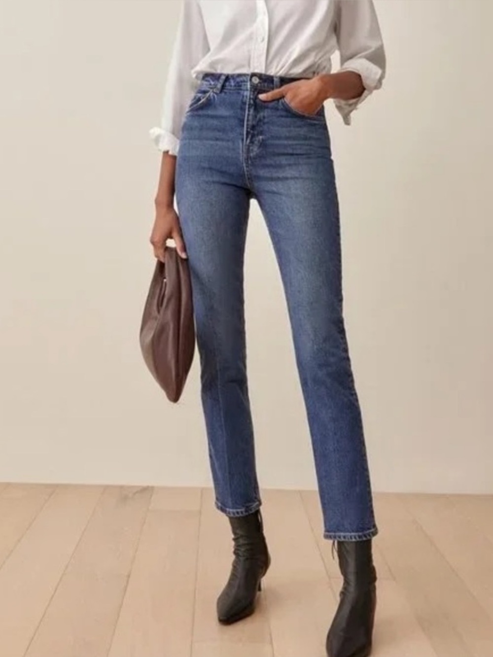 Reformation Straight Leg Jeans in Classic Blue